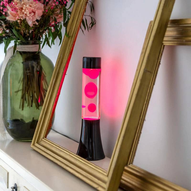 LMPARA MINI LAVA ROSA BASE NEGRA.