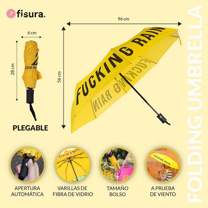 PARAGUAS PLEGABLE FUCKING RAIN AMARILLO 
