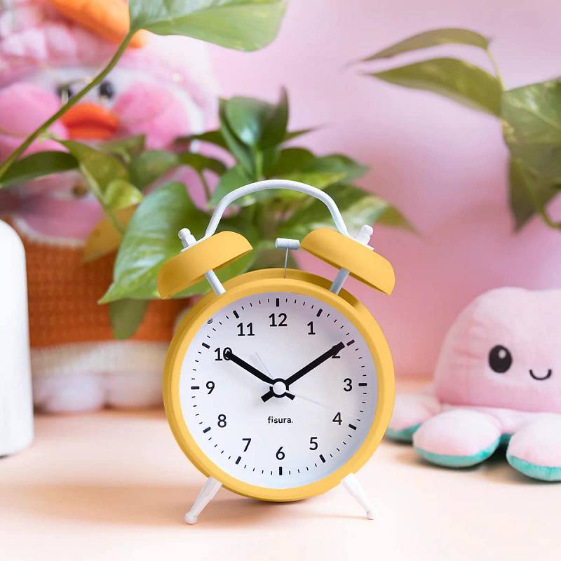 RELOJ DESPERTADOR RETRO AMARILLO/BLANCO