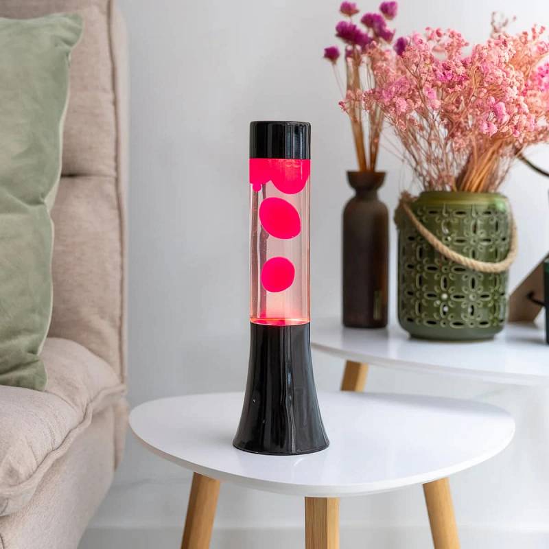LMPARA MINI LAVA ROSA BASE NEGRA.