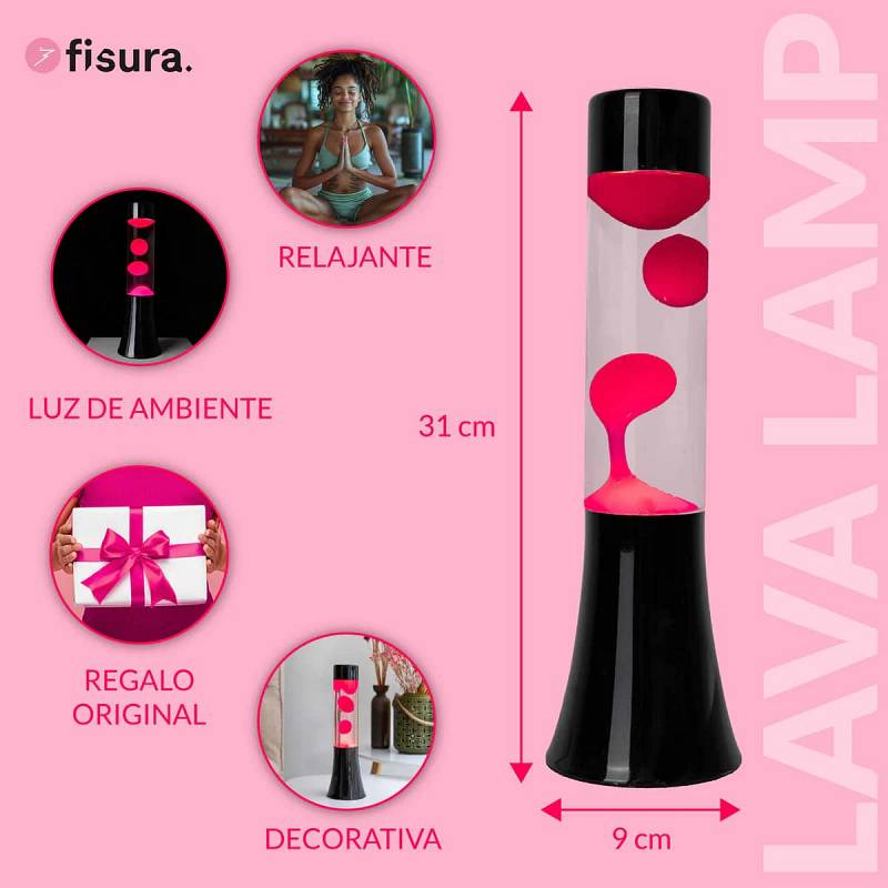 LMPARA MINI LAVA ROSA BASE NEGRA.