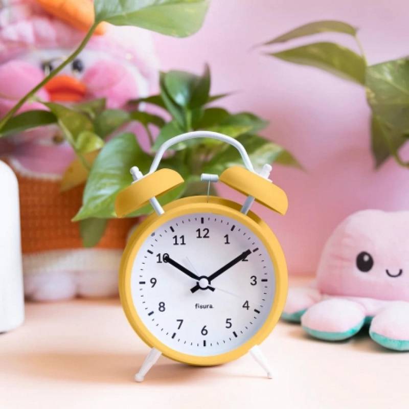RELOJ DESPERTADOR RETRO AMARILLO/BLANCO