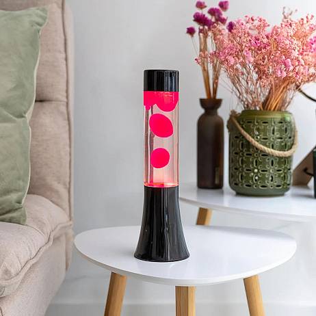 LMPARA MINI LAVA ROSA BASE NEGRA.