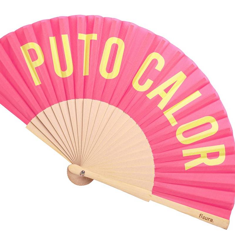 ABANICO PUTO CALOR ROSA Y AMARILLO.